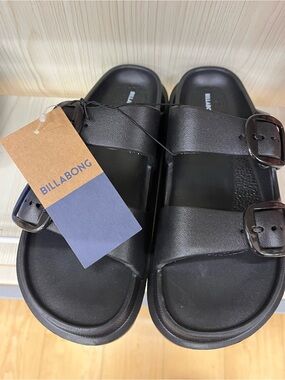 New black adj buckle men’s Billabong Cloud soft 1” Platform Slides Sandals